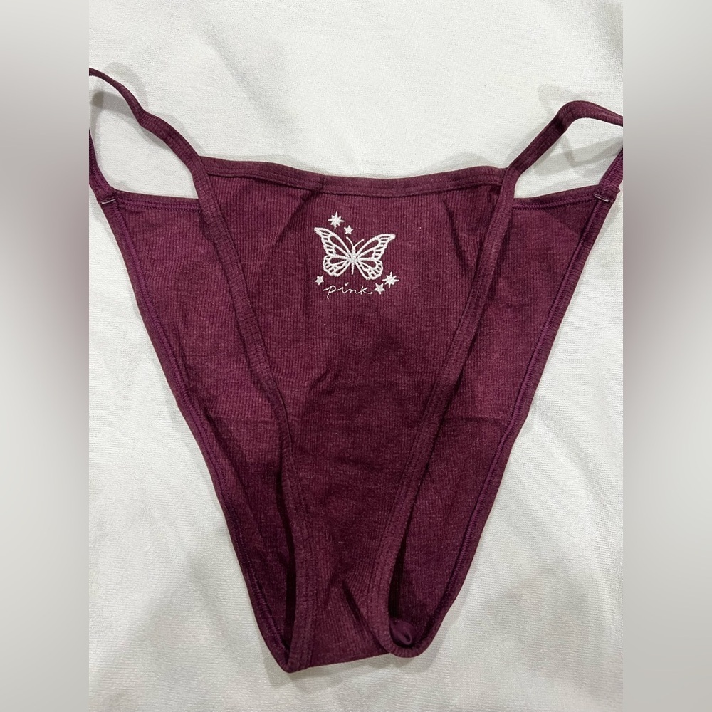 NEW NIP VS PINK victoria secret bikini panty underwear XL maroon butterfly - Picture 1 of 5